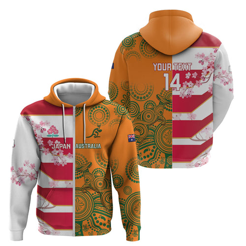 Australia and Japan Rugby Custom Zip Hoodie Wallabies Brave Blossoms Together