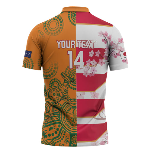 Australia and Japan Rugby Custom Zipper Polo Shirt Wallabies Brave Blossoms Together