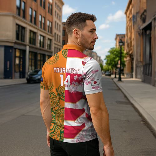 Australia and Japan Rugby Custom Zipper Polo Shirt Wallabies Brave Blossoms Together