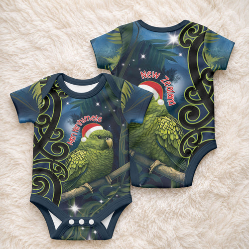 New Zealand Christmas Baby Onesie Cute Kakapo Meri Kirihimete Maori Koru