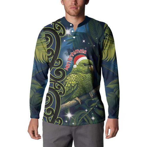 New Zealand Christmas Button Sweatshirt Cute Kakapo Meri Kirihimete Maori Koru