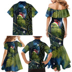 New Zealand Christmas Family Matching Mermaid Dress and Hawaiian Shirt Cute Kakapo Meri Kirihimete Maori Koru