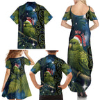 New Zealand Christmas Family Matching Summer Maxi Dress and Hawaiian Shirt Cute Kakapo Meri Kirihimete Maori Koru