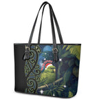 New Zealand Christmas Leather Tote Bag Cute Kakapo Meri Kirihimete Maori Koru