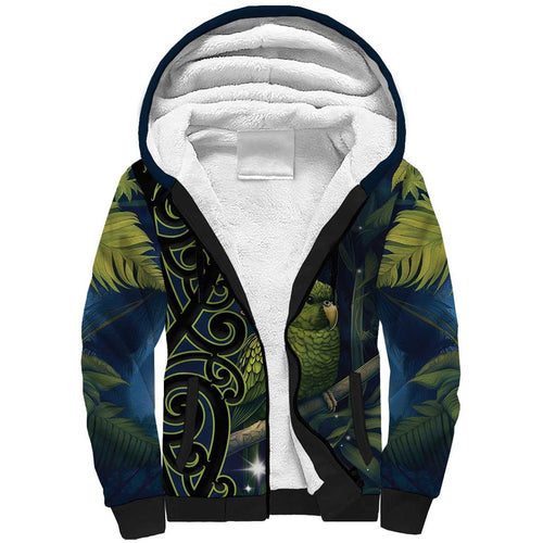 New Zealand Christmas Sherpa Hoodie Cute Kakapo Meri Kirihimete Maori Koru