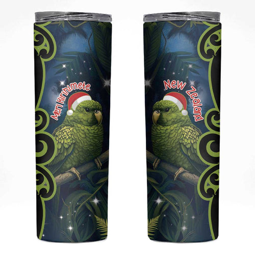 New Zealand Christmas Skinny Tumbler Cute Kakapo Meri Kirihimete Maori Koru