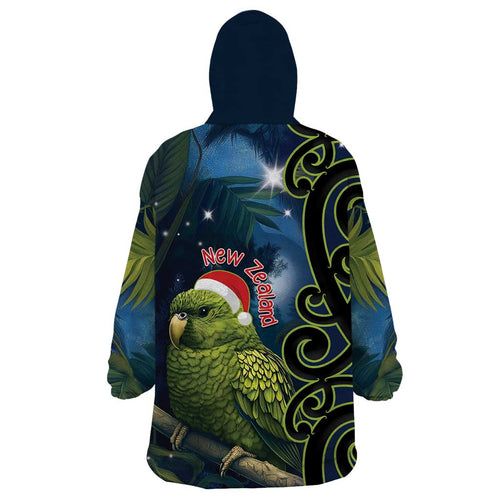 New Zealand Christmas Wearable Blanket Hoodie Cute Kakapo Meri Kirihimete Maori Koru