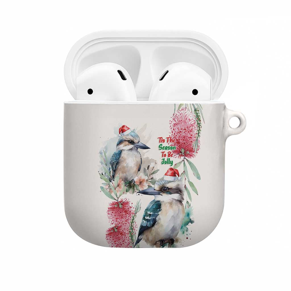 Australia Christmas AirPods Case Jolly Kookaburra Bottlebrush Watercolor - Aussie Hoodie
