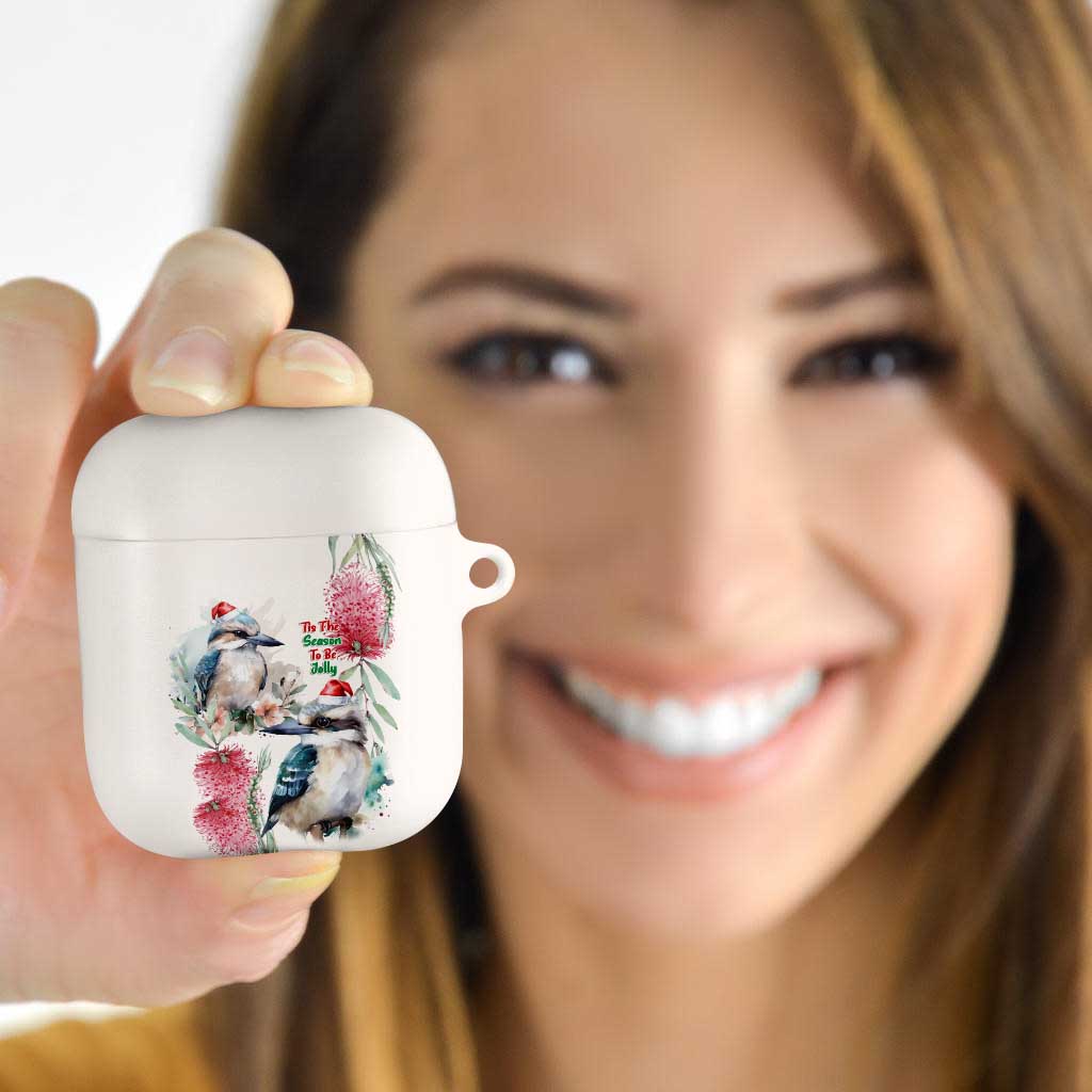 Australia Christmas AirPods Case Jolly Kookaburra Bottlebrush Watercolor - Aussie Hoodie