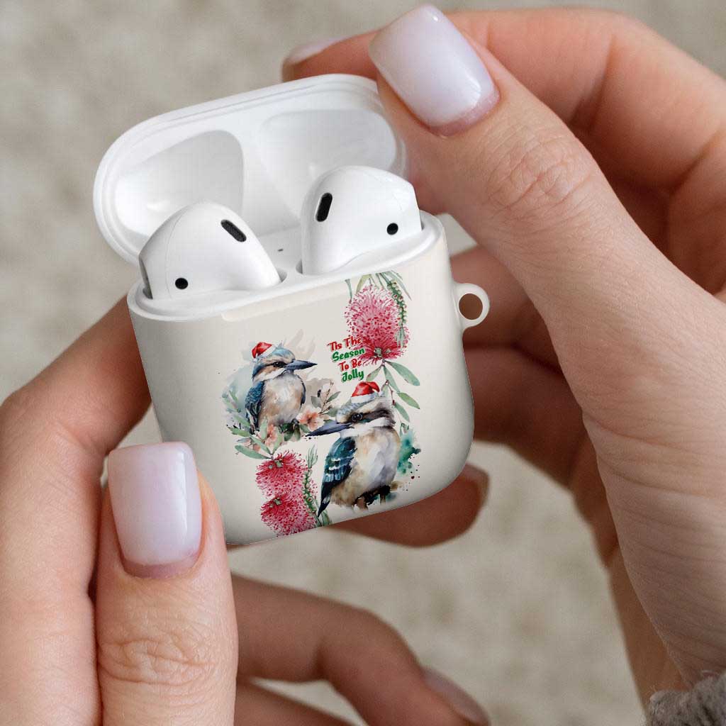 Australia Christmas AirPods Case Jolly Kookaburra Bottlebrush Watercolor - Aussie Hoodie