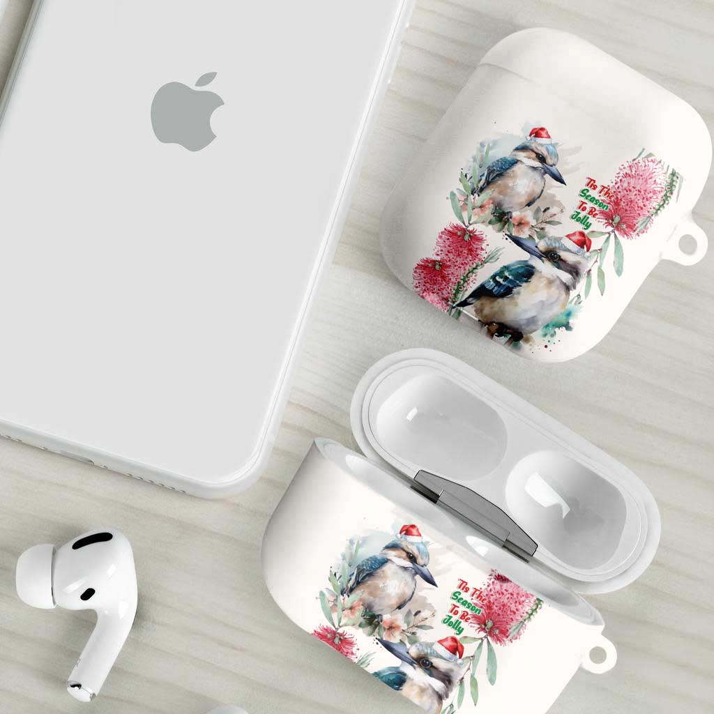 Australia Christmas AirPods Case Jolly Kookaburra Bottlebrush Watercolor - Aussie Hoodie