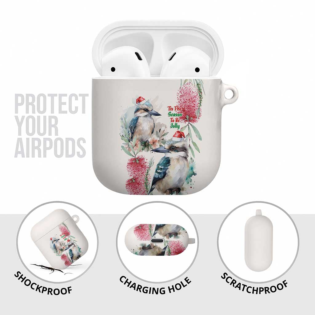 Australia Christmas AirPods Case Jolly Kookaburra Bottlebrush Watercolor - Aussie Hoodie