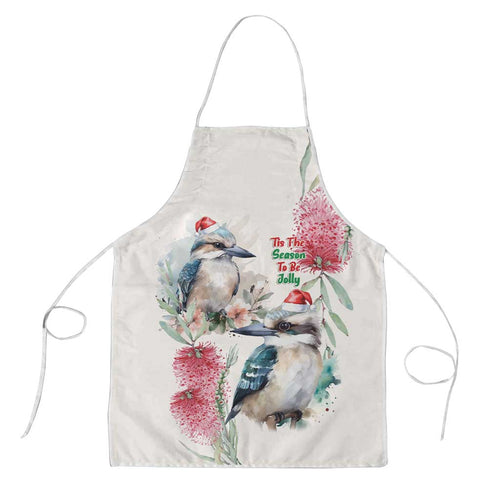 Australia Christmas Apron Jolly Kookaburra Bottlebrush Watercolor - Aussie Hoodie