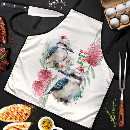 Australia Christmas Apron Jolly Kookaburra Bottlebrush Watercolor - Aussie Hoodie