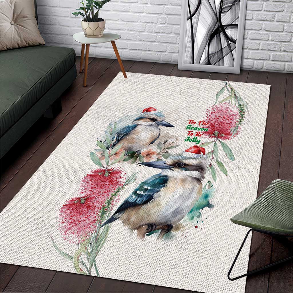 Australia Christmas Area Rug Jolly Kookaburra Bottlebrush Watercolor - Aussie Hoodie