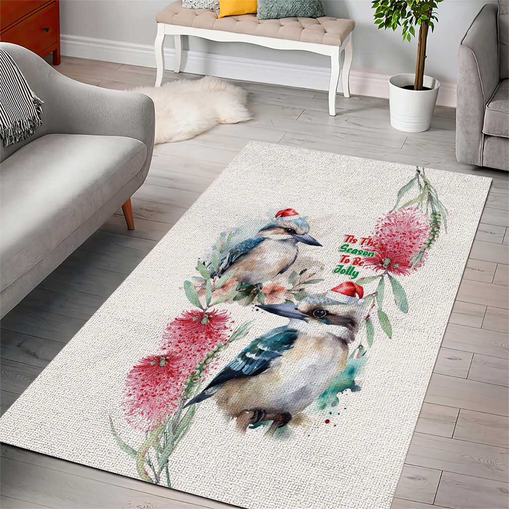 Australia Christmas Area Rug Jolly Kookaburra Bottlebrush Watercolor - Aussie Hoodie