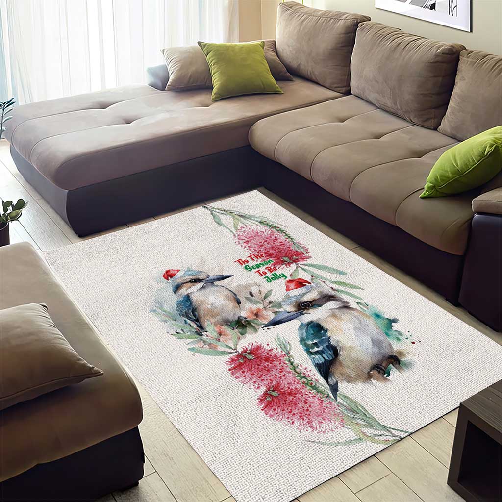 Australia Christmas Area Rug Jolly Kookaburra Bottlebrush Watercolor - Aussie Hoodie