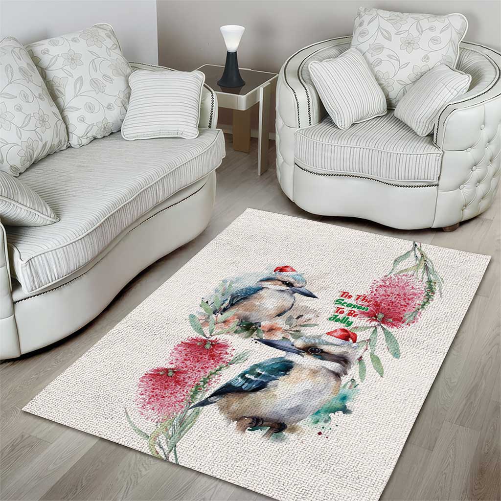 Australia Christmas Area Rug Jolly Kookaburra Bottlebrush Watercolor - Aussie Hoodie
