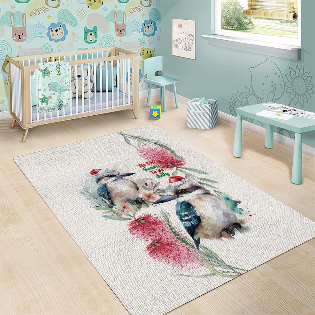 Australia Christmas Area Rug Jolly Kookaburra Bottlebrush Watercolor - Aussie Hoodie