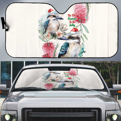 Australia Christmas Auto Sun Shade Jolly Kookaburra Bottlebrush Watercolor - Aussie Hoodie
