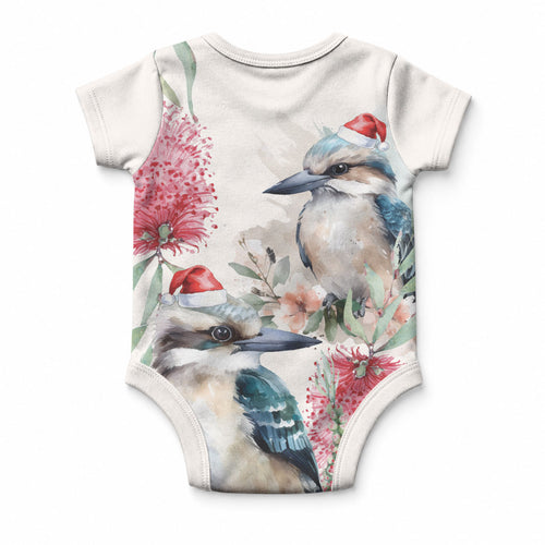 Australia Christmas Baby Onesie Jolly Kookaburra Bottlebrush Watercolor