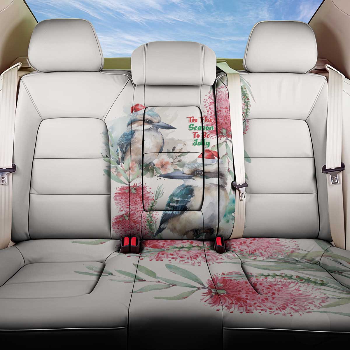 Australia Christmas Back Car Seat Cover Jolly Kookaburra Bottlebrush Watercolor - Aussie Hoodie