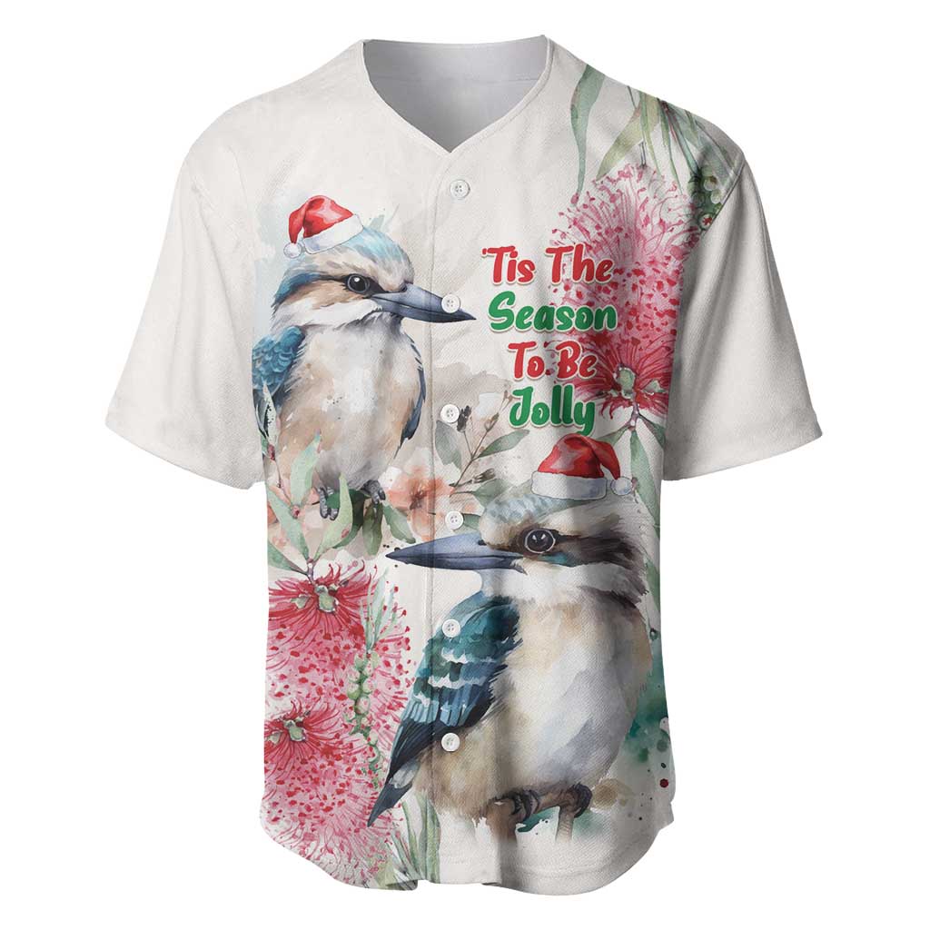 Australia Christmas Baseball Jersey Jolly Kookaburra Bottlebrush Watercolor - Aussie Hoodie