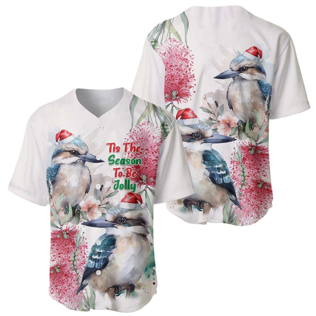Australia Christmas Baseball Jersey Jolly Kookaburra Bottlebrush Watercolor - Aussie Hoodie