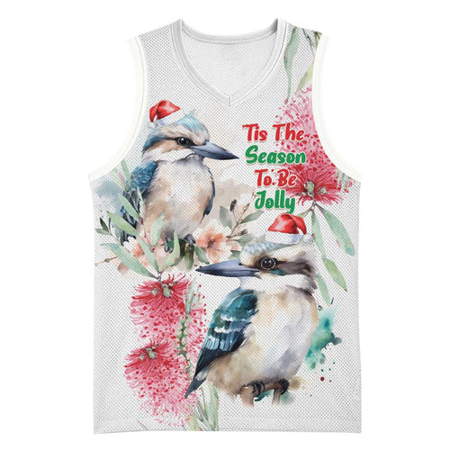 Australia Christmas Basketball Jersey Jolly Kookaburra Bottlebrush Watercolor - Aussie Hoodie