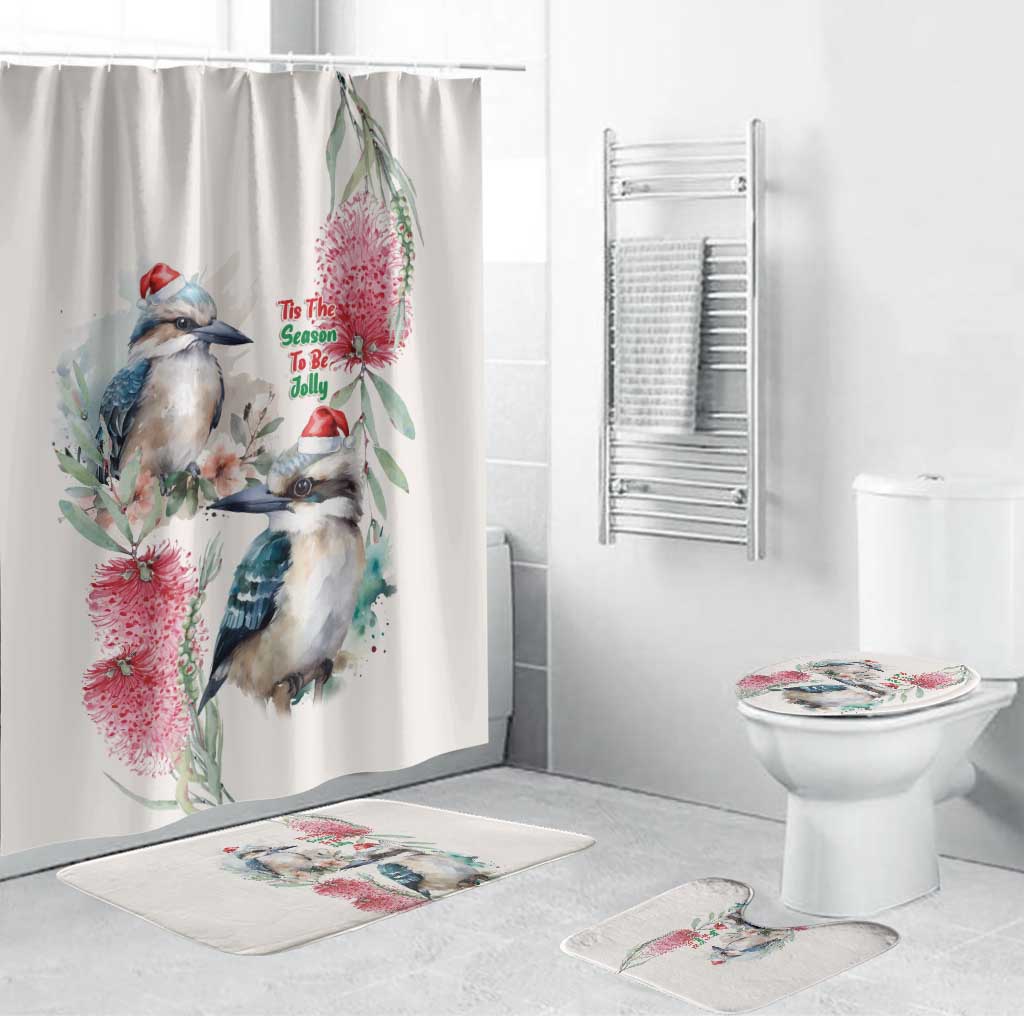 Australia Christmas Bathroom Set Jolly Kookaburra Bottlebrush Watercolor - Aussie Hoodie