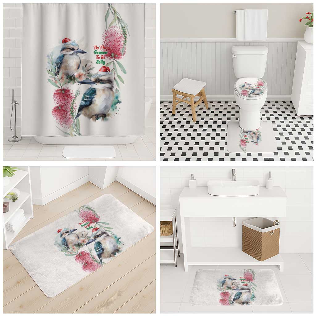 Australia Christmas Bathroom Set Jolly Kookaburra Bottlebrush Watercolor - Aussie Hoodie