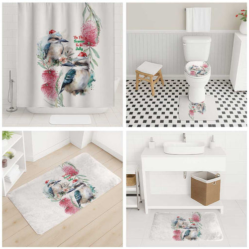 Australia Christmas Bathroom Set Jolly Kookaburra Bottlebrush Watercolor - Aussie Hoodie