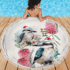 Australia Christmas Beach Blanket Jolly Kookaburra Bottlebrush Watercolor - Aussie Hoodie