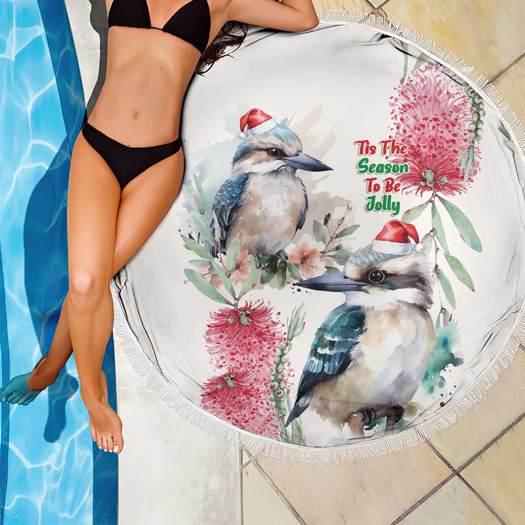 Australia Christmas Beach Blanket Jolly Kookaburra Bottlebrush Watercolor - Aussie Hoodie