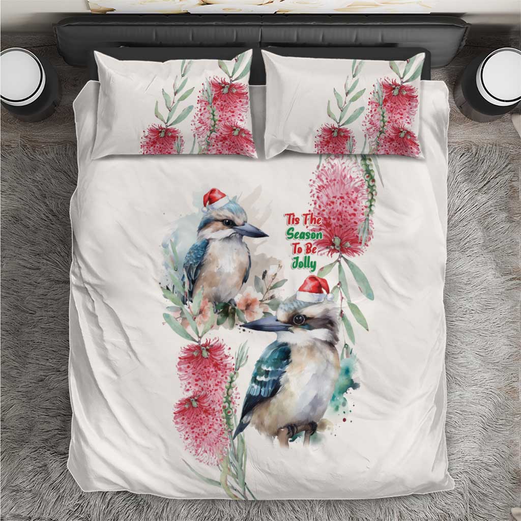 Australia Christmas Bedding Set Jolly Kookaburra Bottlebrush Watercolor - Aussie Hoodie