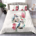 Australia Christmas Bedding Set Jolly Kookaburra Bottlebrush Watercolor - Aussie Hoodie