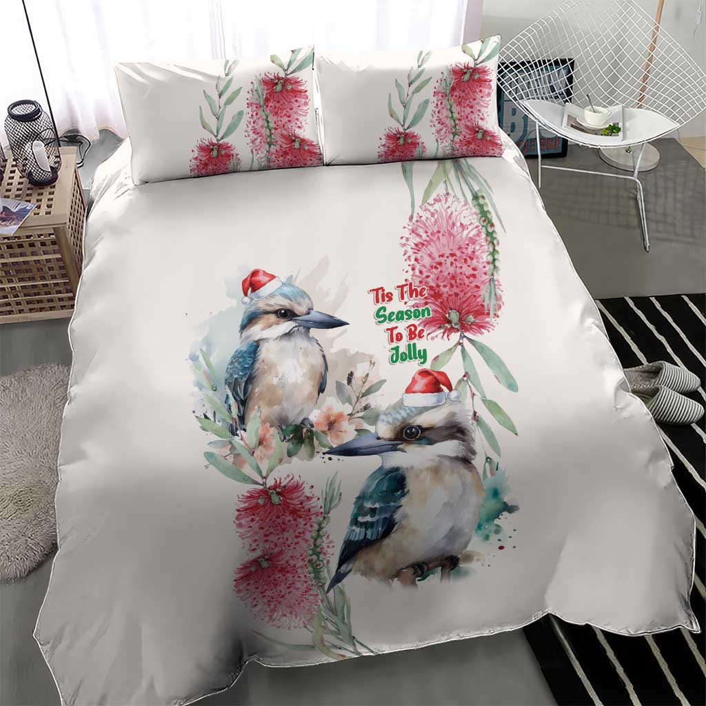 Australia Christmas Bedding Set Jolly Kookaburra Bottlebrush Watercolor - Aussie Hoodie