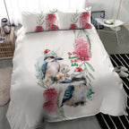 Australia Christmas Bedding Set Jolly Kookaburra Bottlebrush Watercolor - Aussie Hoodie