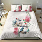Australia Christmas Bedding Set Jolly Kookaburra Bottlebrush Watercolor - Aussie Hoodie