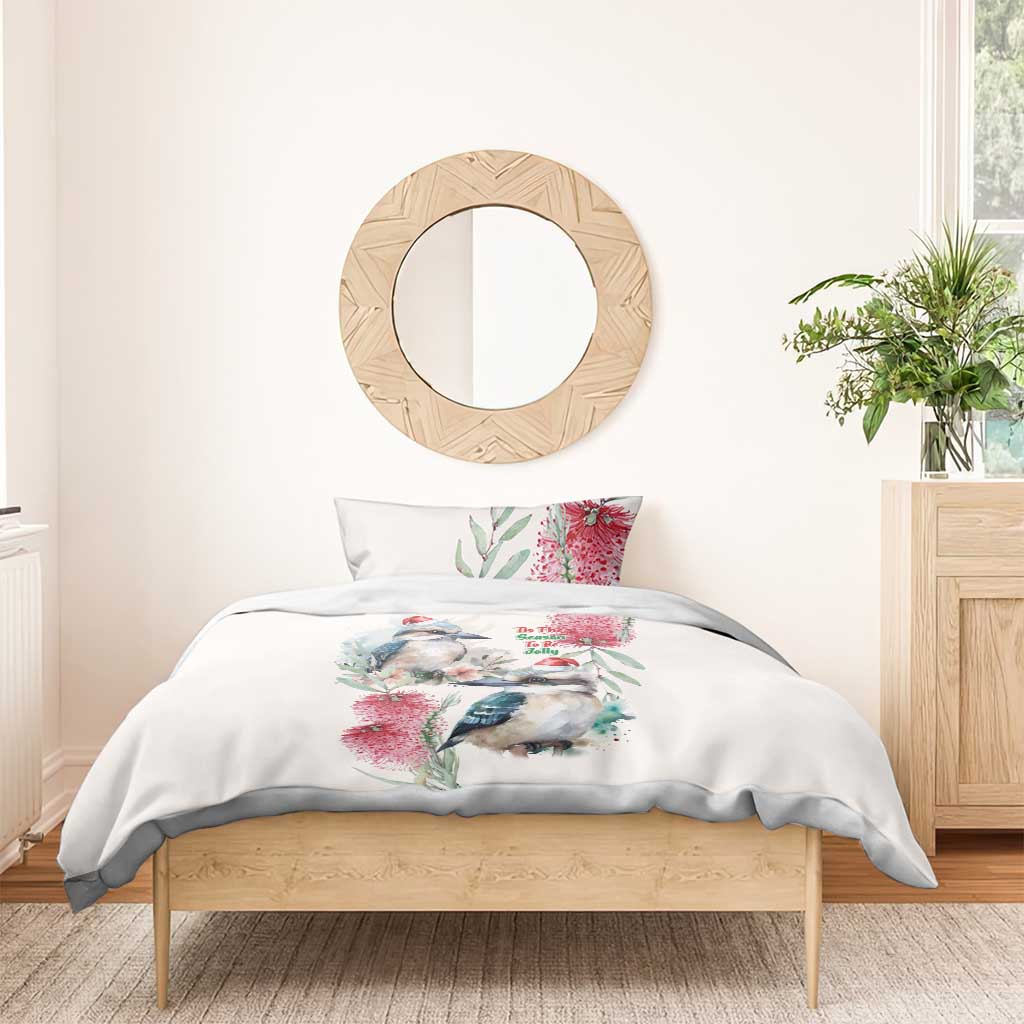 Australia Christmas Bedding Set Jolly Kookaburra Bottlebrush Watercolor - Aussie Hoodie