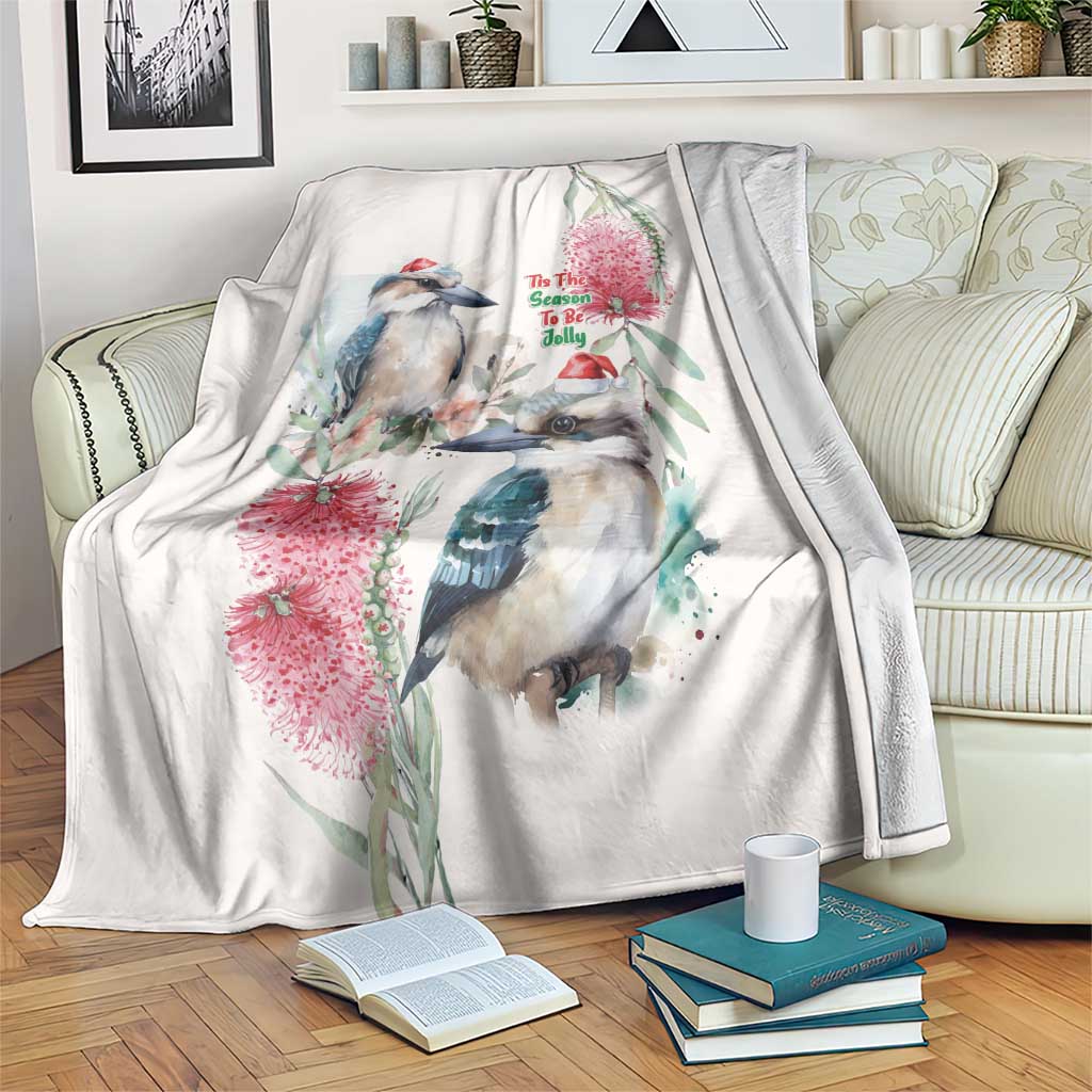 Australia Christmas Blanket Jolly Kookaburra Bottlebrush Watercolor - Aussie Hoodie