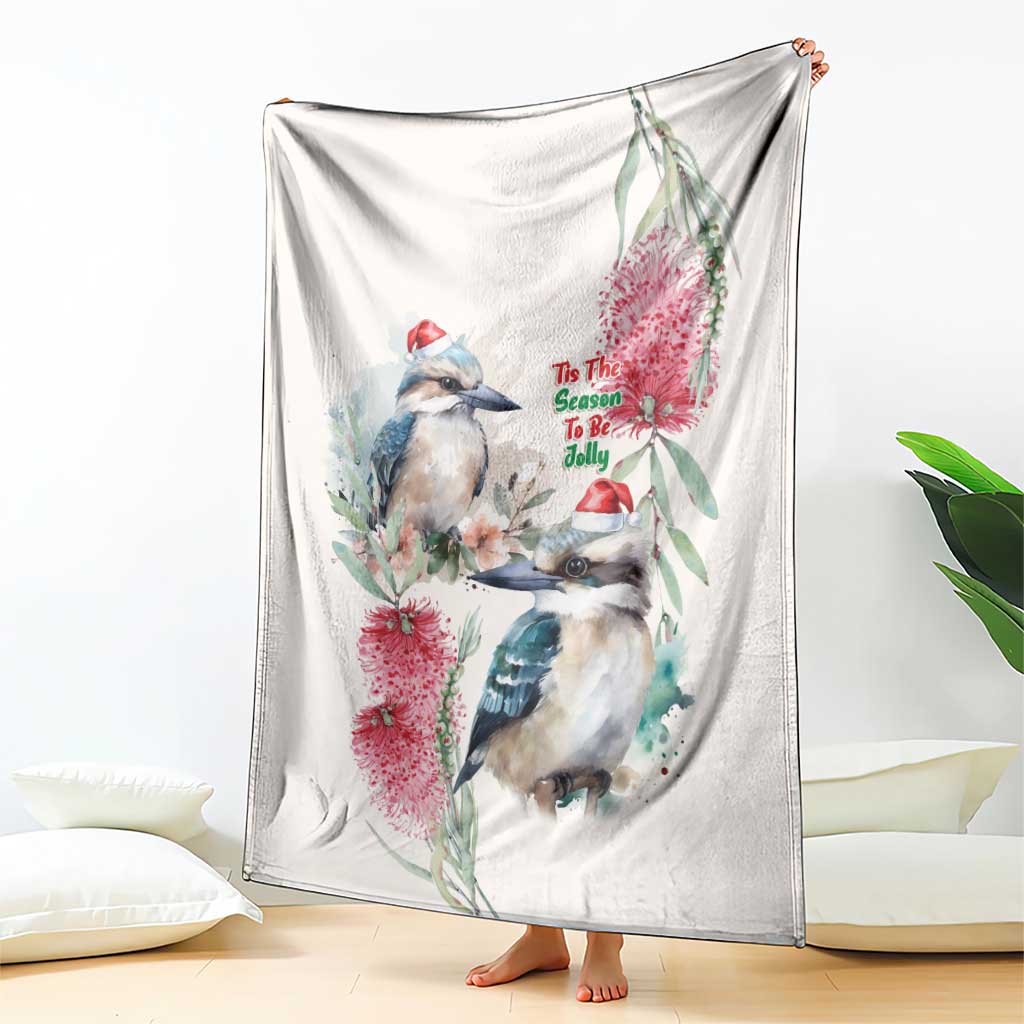 Australia Christmas Blanket Jolly Kookaburra Bottlebrush Watercolor - Aussie Hoodie