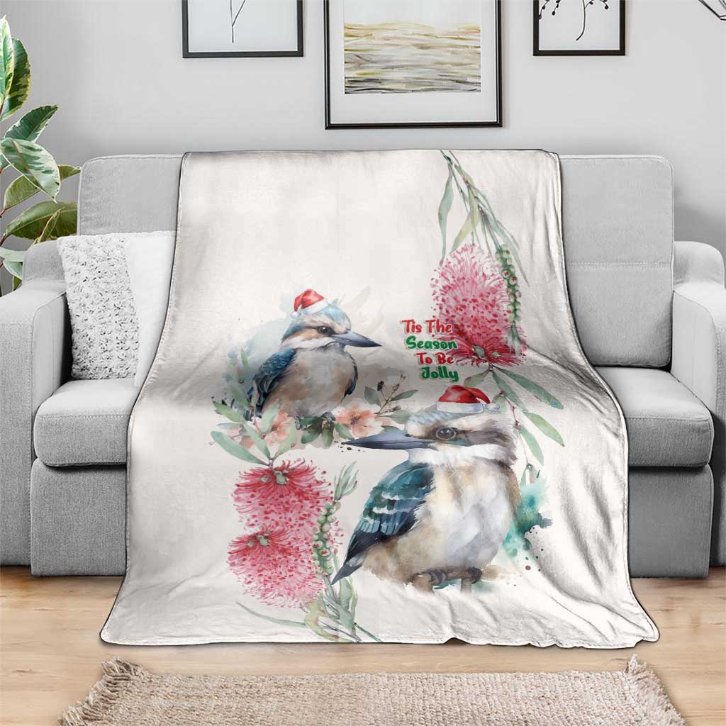 Australia Christmas Blanket Jolly Kookaburra Bottlebrush Watercolor - Aussie Hoodie