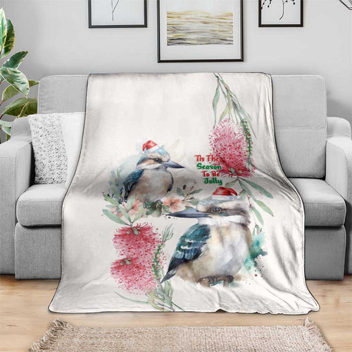 Australia Christmas Blanket Jolly Kookaburra Bottlebrush Watercolor - Aussie Hoodie