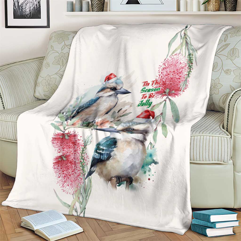 Australia Christmas Blanket Jolly Kookaburra Bottlebrush Watercolor - Aussie Hoodie