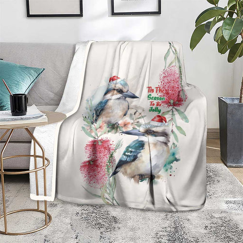 Australia Christmas Blanket Jolly Kookaburra Bottlebrush Watercolor - Aussie Hoodie