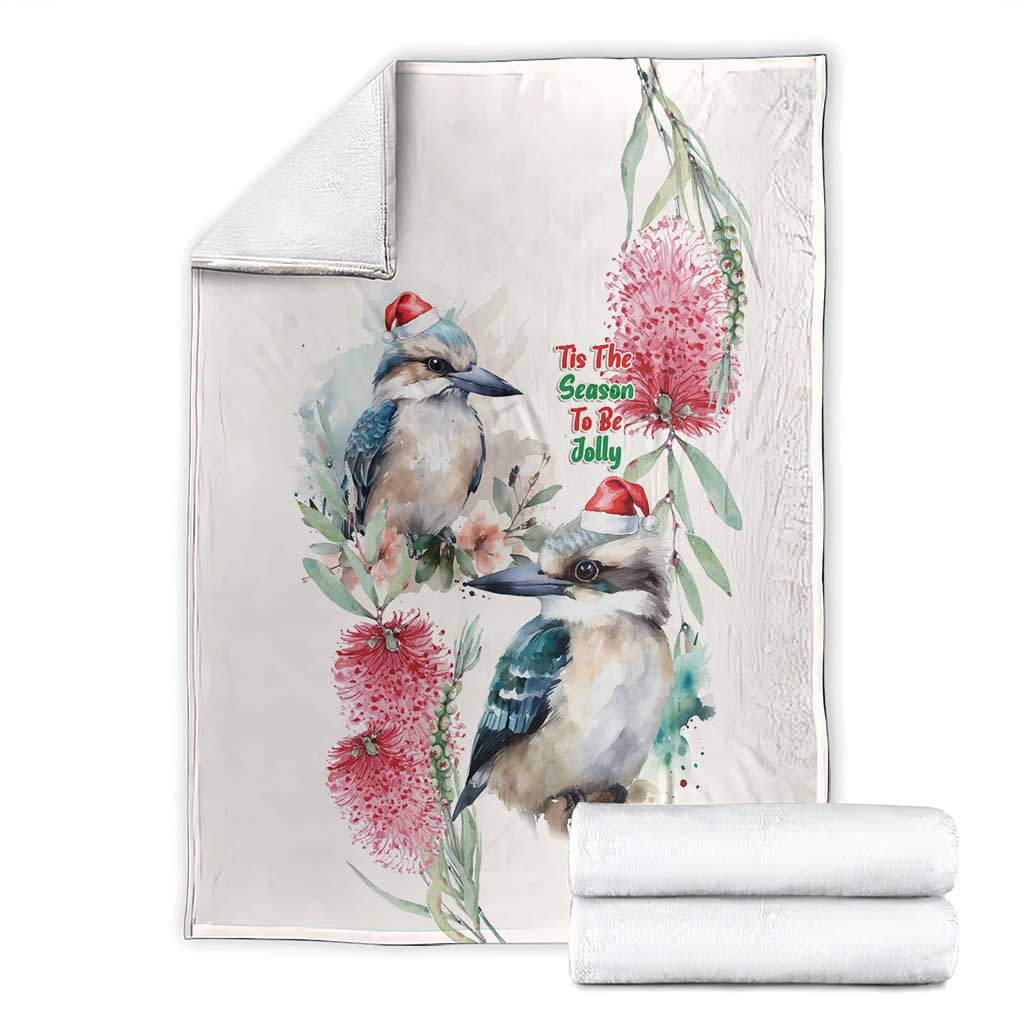 Australia Christmas Blanket Jolly Kookaburra Bottlebrush Watercolor - Aussie Hoodie