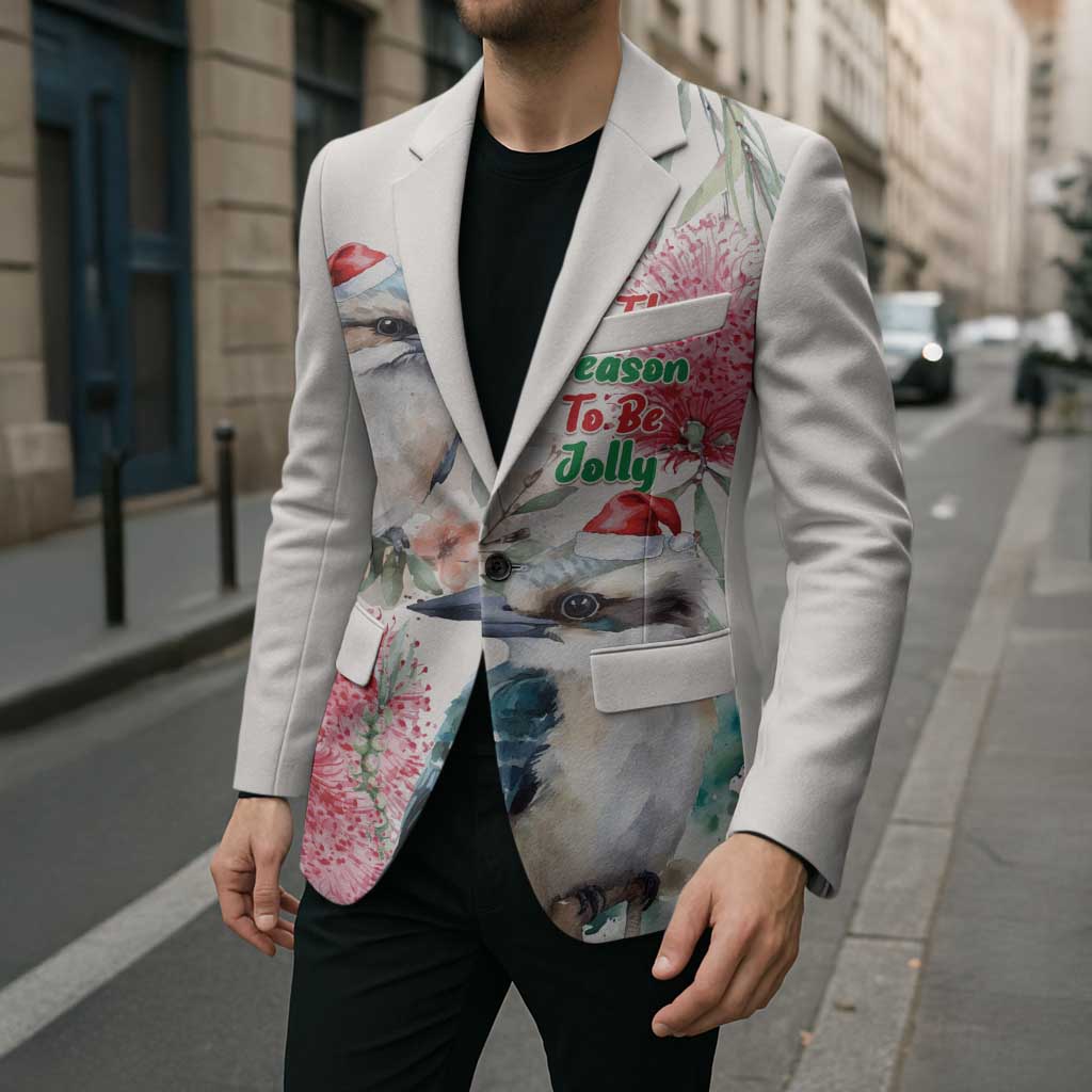 Australia Christmas Blazer Jolly Kookaburra Bottlebrush Watercolor - Aussie Hoodie