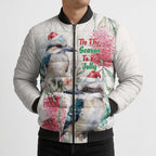 Australia Christmas Bomber Puffer Jacket Jolly Kookaburra Bottlebrush Watercolor - Aussie Hoodie
