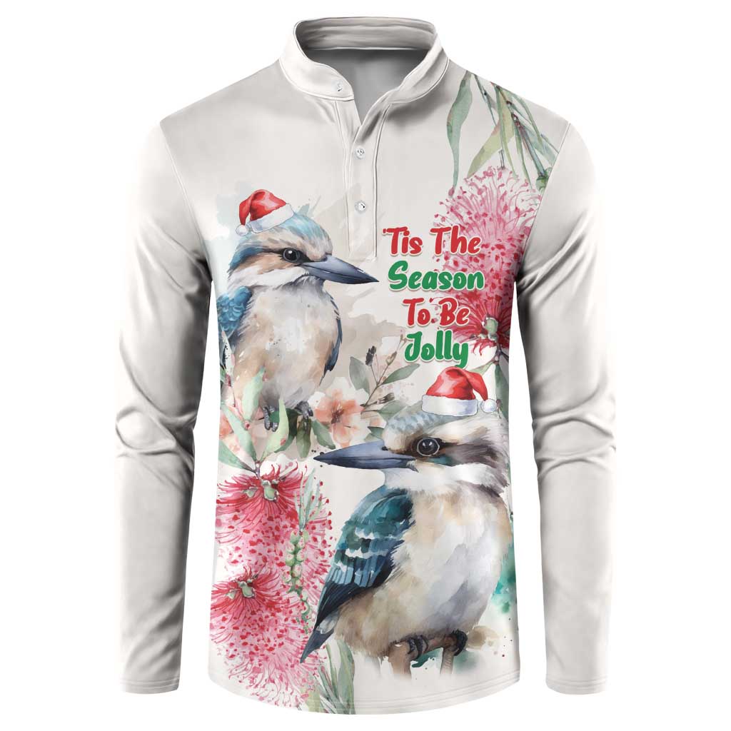 Australia Christmas Button Sweatshirt Jolly Kookaburra Bottlebrush Watercolor - Aussie Hoodie